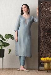 Powder Blue Soft Shimmer Silk Suit- Set of 3
