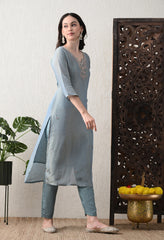 Powder Blue Soft Shimmer Silk Suit- Set of 3