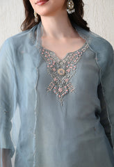 Powder Blue Soft Shimmer Silk Suit- Set of 3