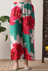 Green Floral Pure Muslin Suit- Set of 3