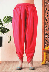 Fuchsia Pink Embroidered Crochet Suit -Set of 3