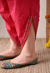 Fuchsia Pink Embroidered Crochet Suit -Set of 3