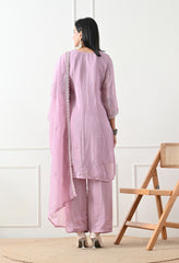 Lavender Tissue Crepe Hand Embroidered Suit- Set of 3