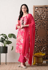 Pink Muslin Suit with Gotta work Detailing- Set of 3