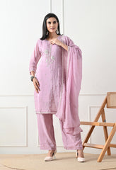 Lavender Tissue Crepe Hand Embroidered Suit- Set of 3