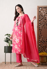 Pink Muslin Suit with Gotta work Detailing- Set of 3