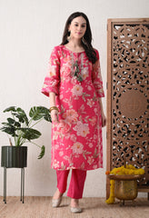 Pink Muslin Suit with Gotta work Detailing- Set of 3