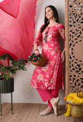 Pink Muslin Suit with Gotta work Detailing- Set of 3