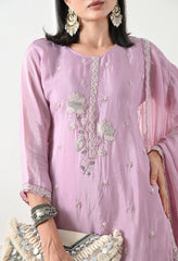 Lavender Tissue Crepe Hand Embroidered Suit- Set of 3