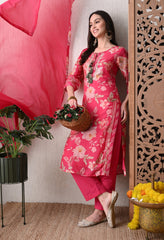 Pink Muslin Suit with Gotta work Detailing- Set of 3