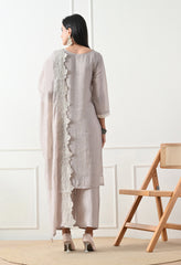 Grey Mul Chanderi Embroidered Suit - Set of 3