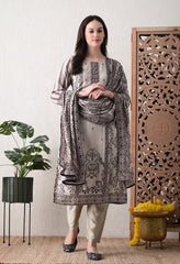 Cream Muslin Suit with Sequence Work Detailing- Set of 3