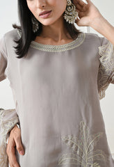 Grey Mul Chanderi Embroidered Suit - Set of 3