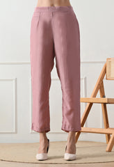 Dusty Rose Chikankari Pure Soft Organza Anarkali Suit- Set of 3