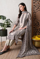 Cream Muslin Suit with Sequence Work Detailing- Set of 3