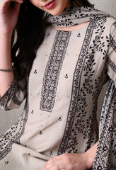 Cream Muslin Suit with Sequence Work Detailing- Set of 3