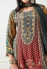 Crepe Grey A-Line Digital Print Gharara Suit - Set of 3