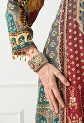 Crepe Grey A-Line Digital Print Gharara Suit - Set of 3