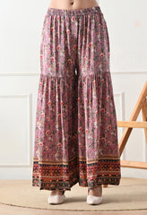 Crepe Turquoise & Lavender Digital Print Gharara Suit - Set of 3