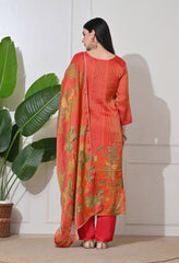 Rust Orange Ombre Tissue Silk Embroidered Suit- Set of 3