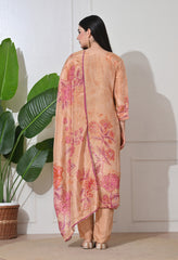 Beige Tissue Silk Embroidered Suit- Set of 3