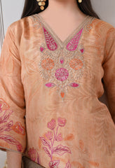 Beige Tissue Silk Embroidered Suit- Set of 3