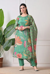 Green Tissue Silk with Hand Work Suit- Set of 3