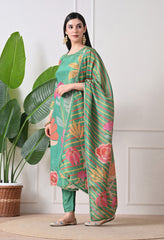 Green Tissue Silk with Hand Work Suit- Set of 3