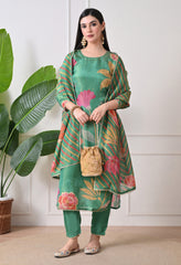 Green Tissue Silk with Hand Work Suit- Set of 3
