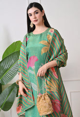 Green Tissue Silk with Hand Work Suit- Set of 3