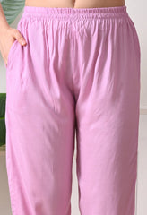 Lavender A-line Digital Print Muslin Sequin Work Suit - Set of 3