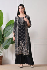 Black Crepe Zari & Gotta Embroidered Suit- Set of 3