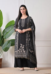 Black Crepe Zari & Gotta Embroidered Suit- Set of 3