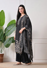 Black Crepe Zari & Gotta Embroidered Suit- Set of 3