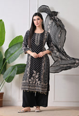 Black Crepe Zari & Gotta Embroidered Suit- Set of 3