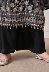 Black Crepe Zari & Gotta Embroidered Suit- Set of 3