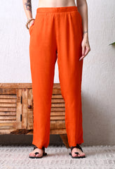 Orange Pure Crepe Suit with Beaded Neckline - Set of 3