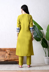 Green Modal Silk A-Line Kurta Set - Set of 2