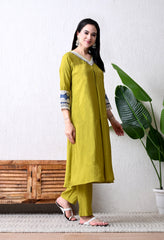Green Modal Silk A-Line Kurta Set - Set of 2