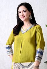 Green Modal Silk A-Line Kurta Set - Set of 2