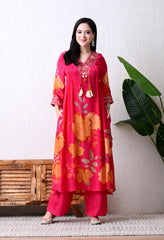 Magenta Pure Crepe Digital Print Suit- Set of 3