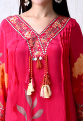 Magenta Pure Crepe Digital Print Suit- Set of 3