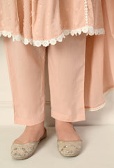 Peach Dobby Mul Cotton Embroidered Anarkali Suit - Set of 3