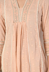 Peach Dobby Mul Cotton Embroidered Anarkali Suit - Set of 3