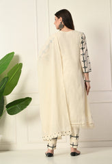 Off-White Thread and Mirror Work Cotton A-Line Suit - Set of 3