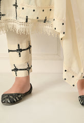 Off-White Thread and Mirror Work Cotton A-Line Suit - Set of 3