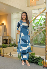 Blue Abstract Modal Cotton Embroidered Kurta Set - Set of 2
