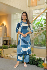 Blue Abstract Modal Cotton Embroidered Kurta Set - Set of 2