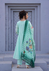 Green Pure Mul Cotton Brush Paint Suit- Set of 3