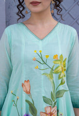 Green Pure Mul Cotton Brush Paint Suit- Set of 3